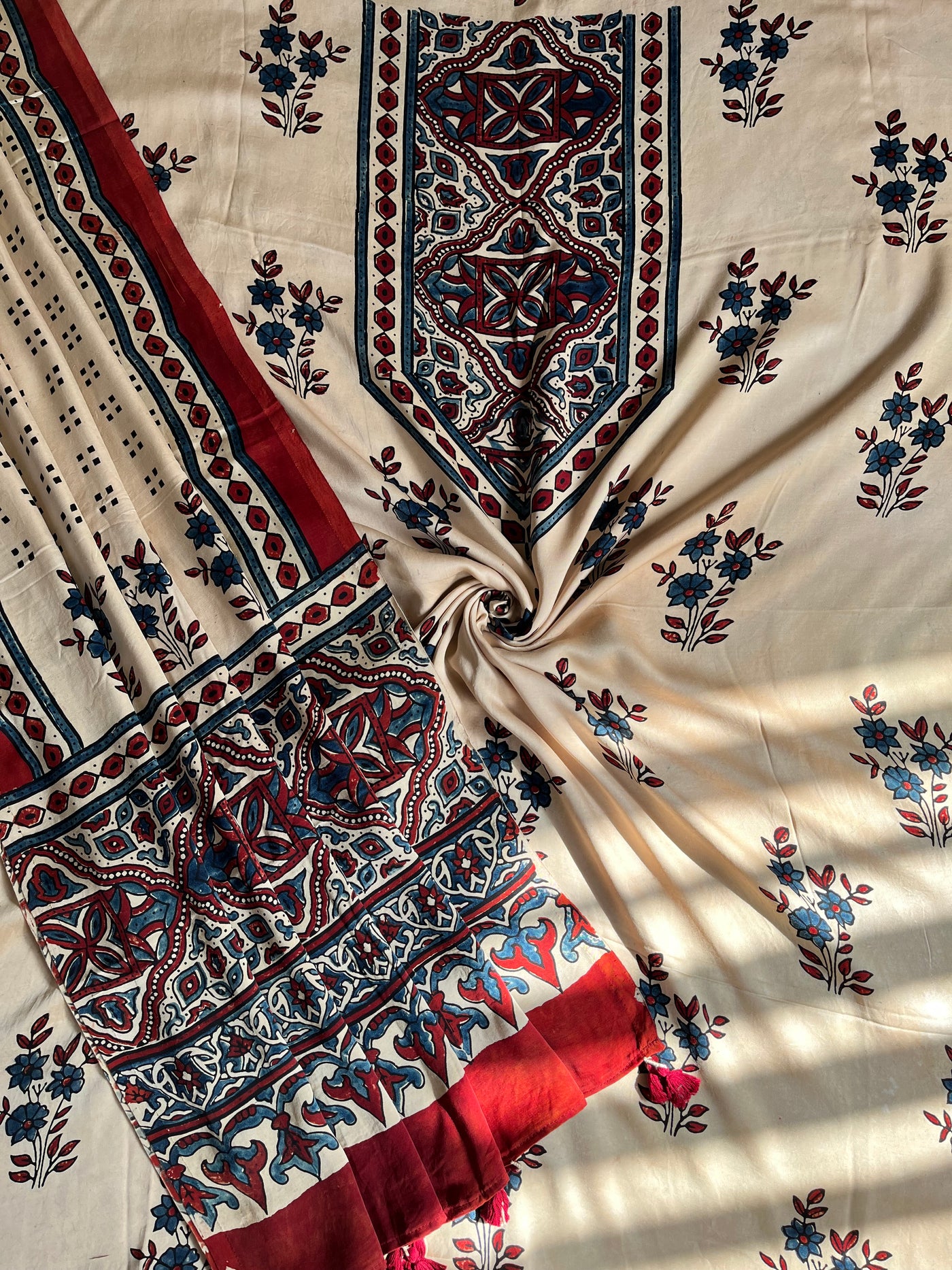 SAKSHI :Handblock Ajrakh Modal Silk 2 piece Suit