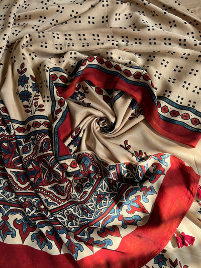 SAKSHI :Handblock Ajrakh Modal Silk 2 piece Suit