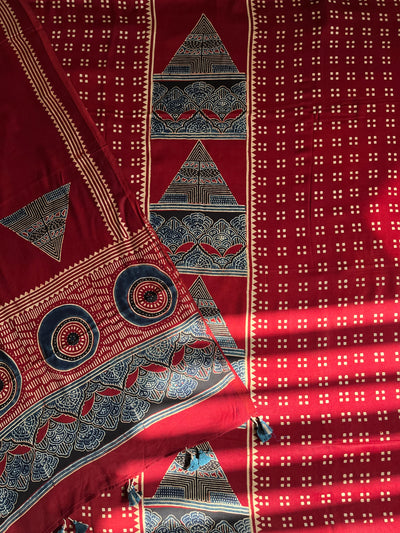 NAMRATA :Handblock Ajrakh Modal Silk 2 piece Suit