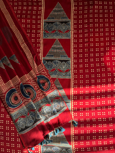 NAMRATA :Handblock Ajrakh Modal Silk 2 piece Suit