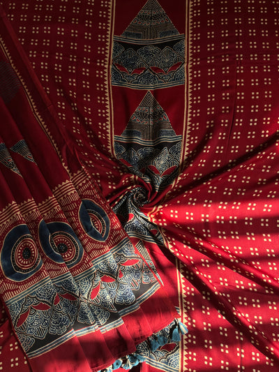 NAMRATA :Handblock Ajrakh Modal Silk 2 piece Suit