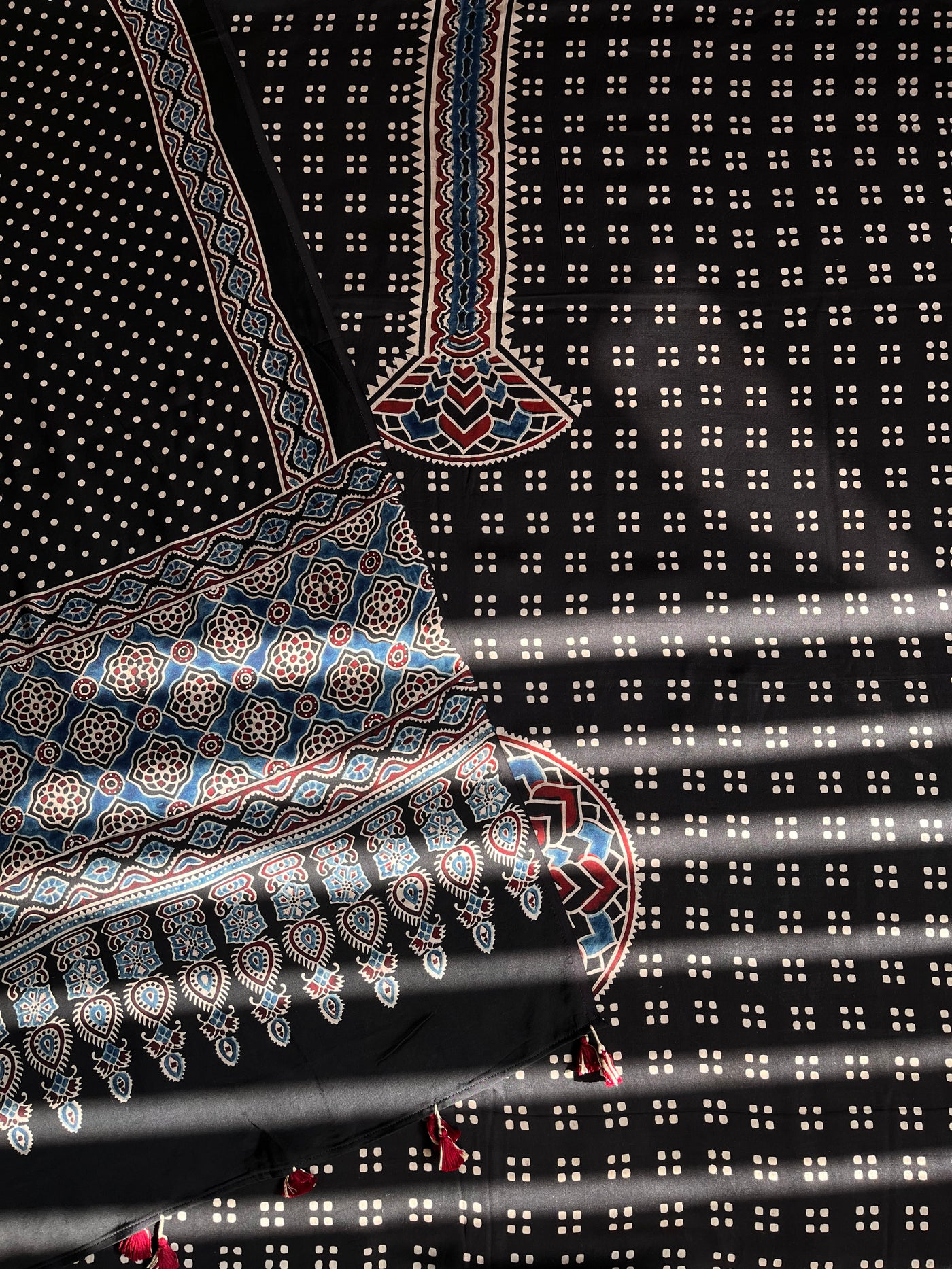 YUVIKA :Handblock Ajrakh Modal Silk 2 piece Suit