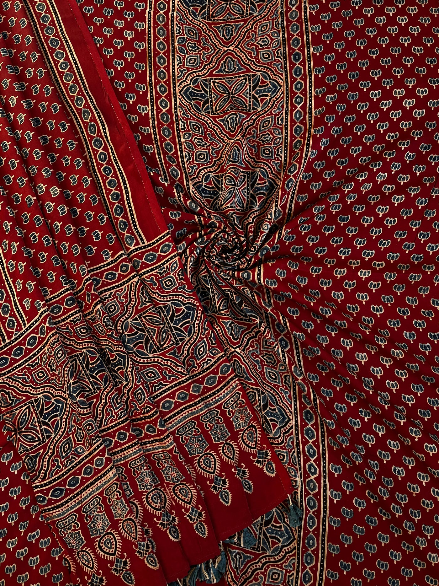 Surya:Handblock Ajrakh Modal Silk 2 piece Suit