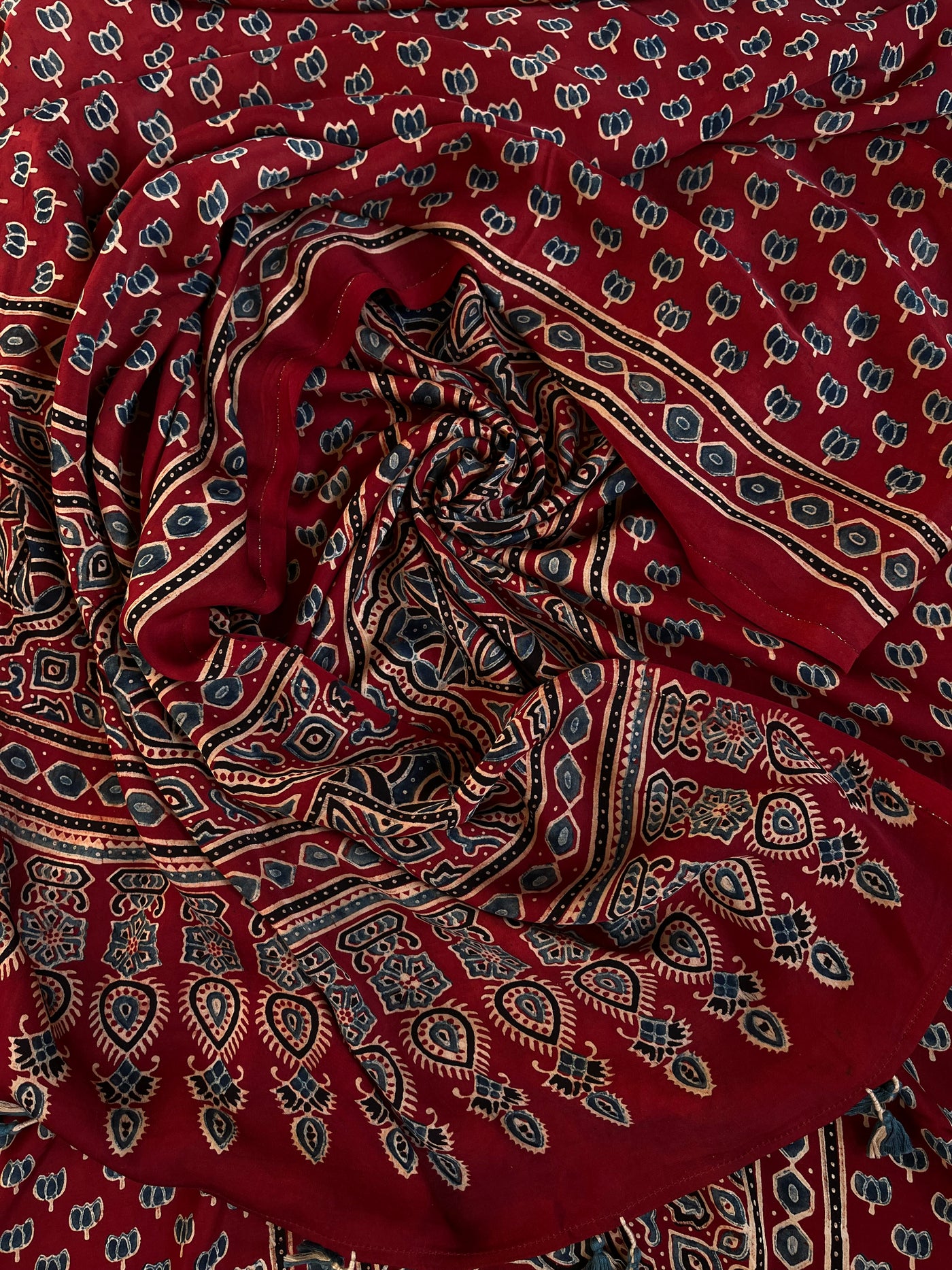 Surya:Handblock Ajrakh Modal Silk 2 piece Suit