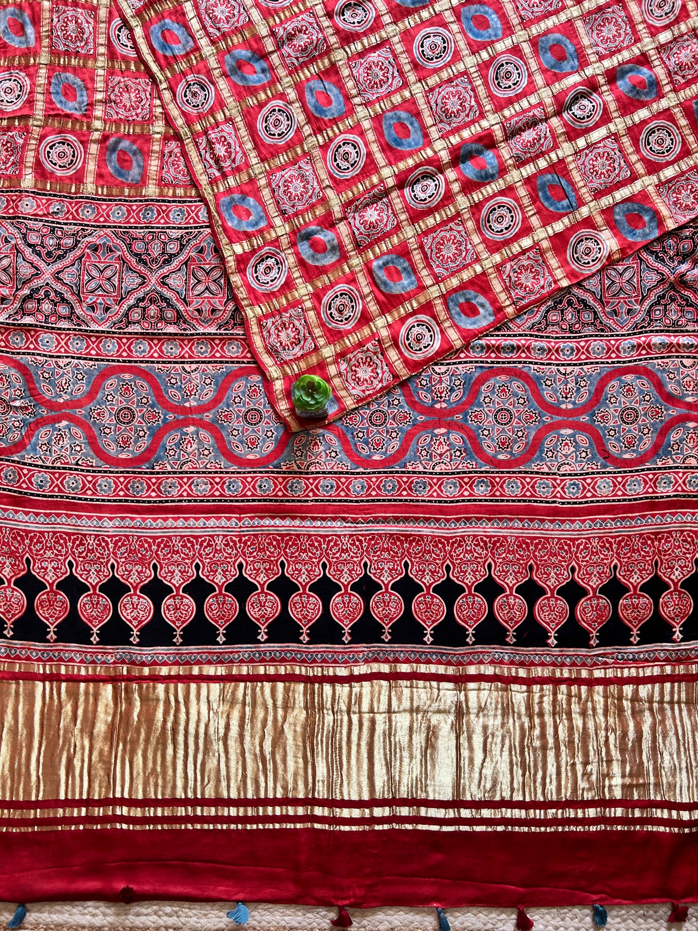 KAVITA:MADDER,HANDBLOCK AJRAKH MODAL SILK GHARCHOLA SAREE