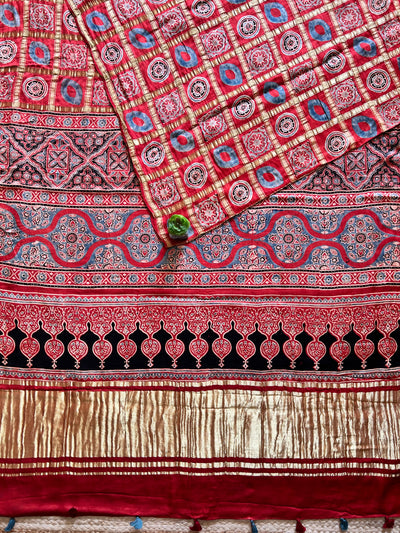 KAVITA:MADDER,HANDBLOCK AJRAKH MODAL SILK GHARCHOLA SAREE