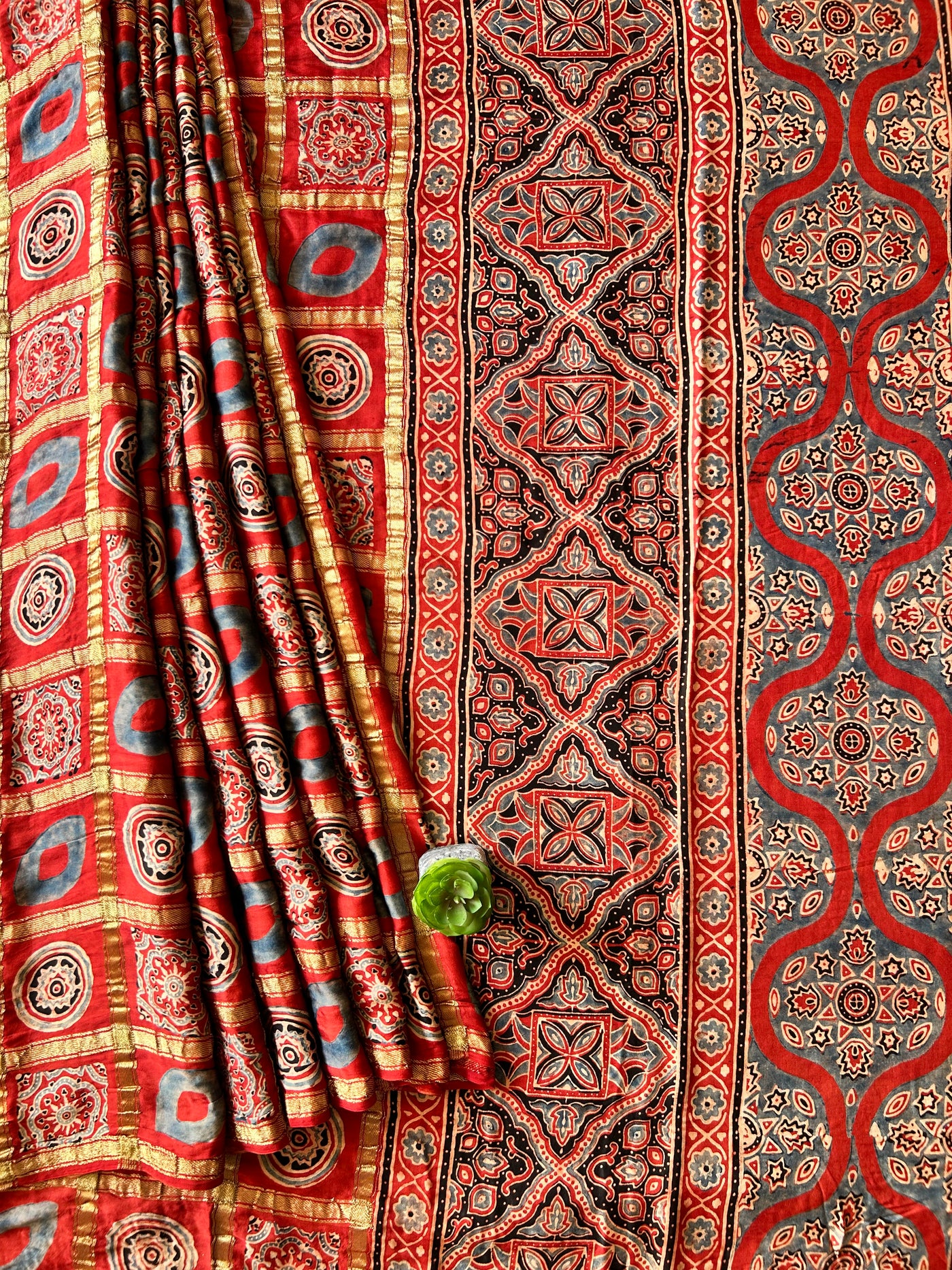 KAVITA:MADDER,HANDBLOCK AJRAKH MODAL SILK GHARCHOLA SAREE