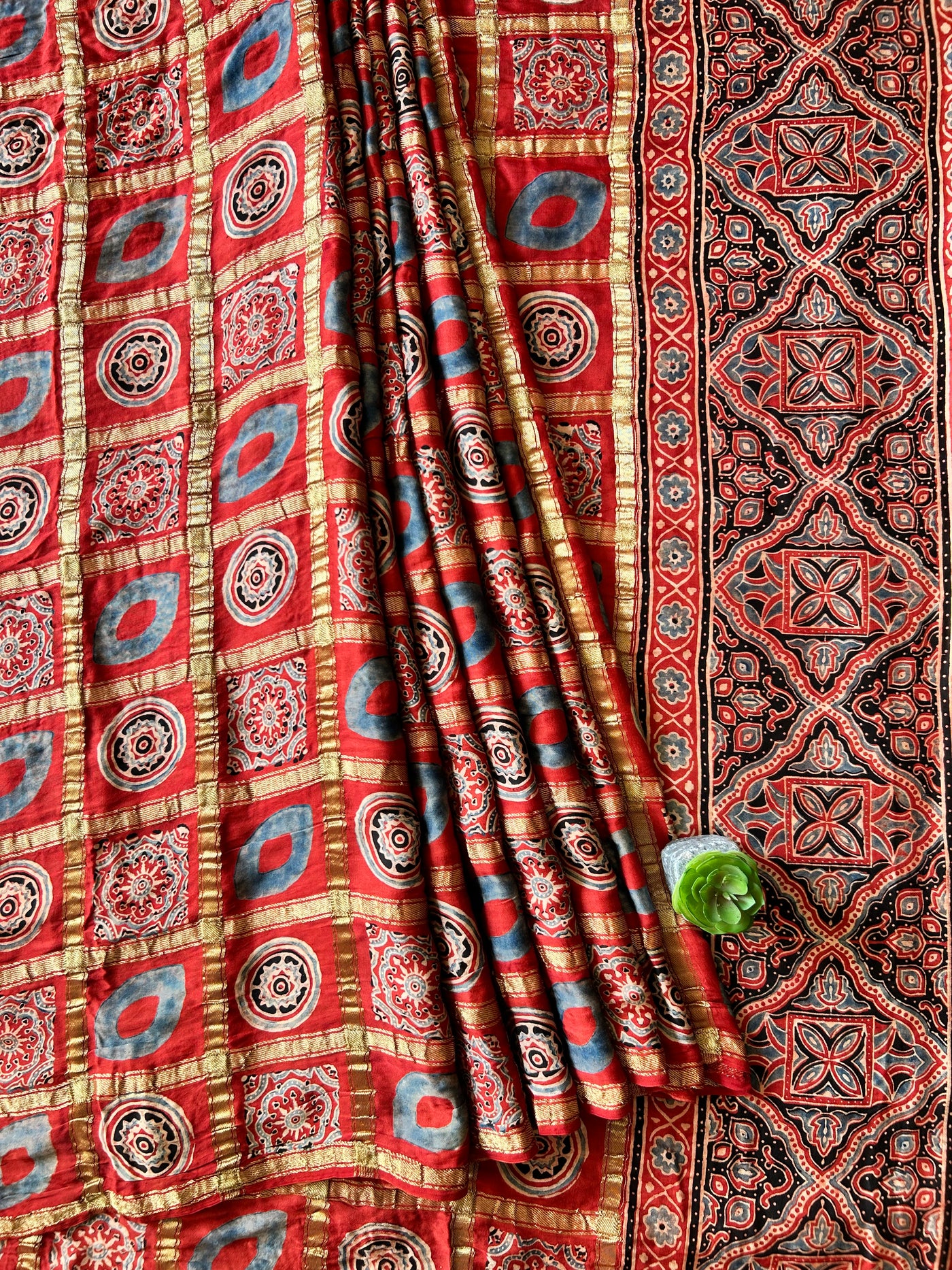KAVITA:MADDER,HANDBLOCK AJRAKH MODAL SILK GHARCHOLA SAREE
