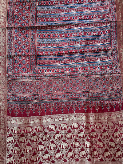 LEKHA: Handblock Dola silk ajrakh sari