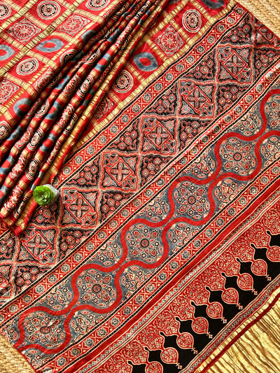 KAVITA:MADDER,HANDBLOCK AJRAKH MODAL SILK GHARCHOLA SAREE