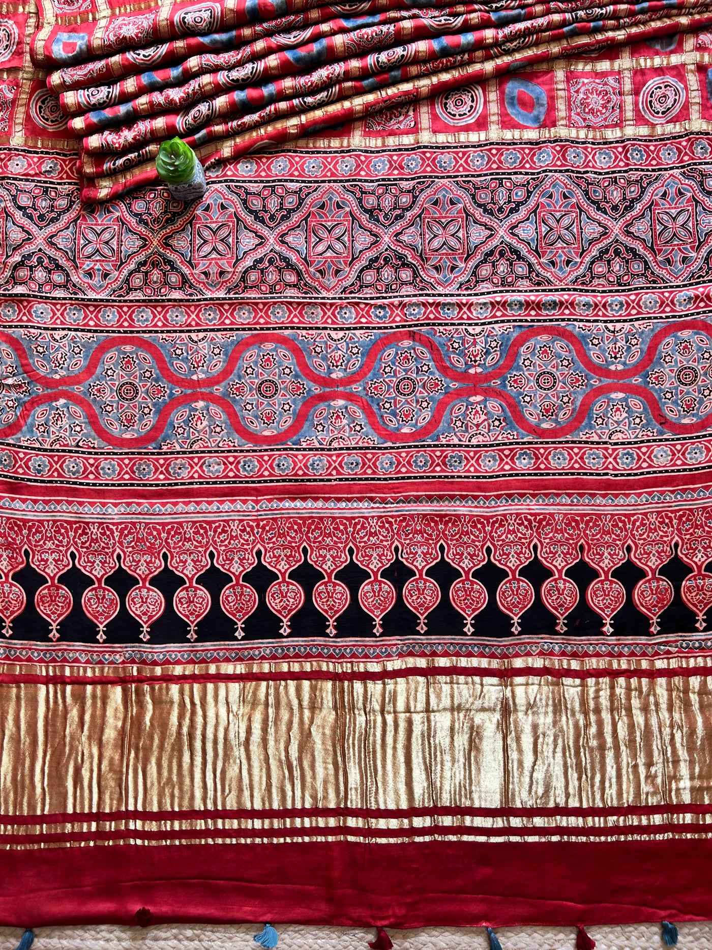 KAVITA:MADDER,HANDBLOCK AJRAKH MODAL SILK GHARCHOLA SAREE