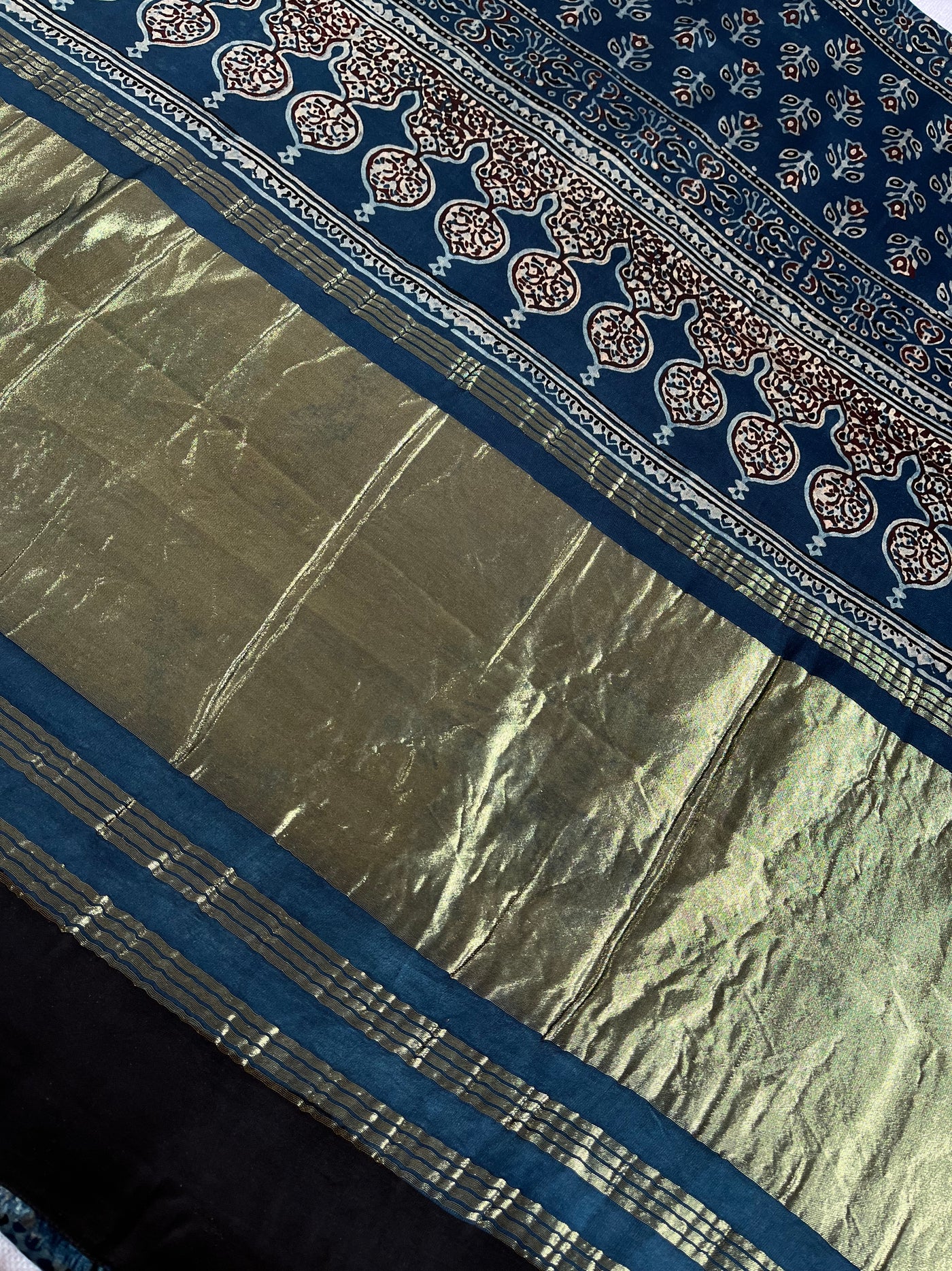 MOHINI: HANDBLOCK AJRAKH MODAL SILK SAREE WITH TISSUE PALLU