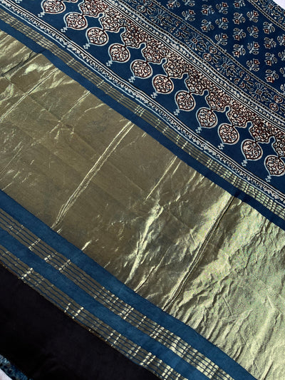 MOHINI: HANDBLOCK AJRAKH MODAL SILK SAREE WITH TISSUE PALLU