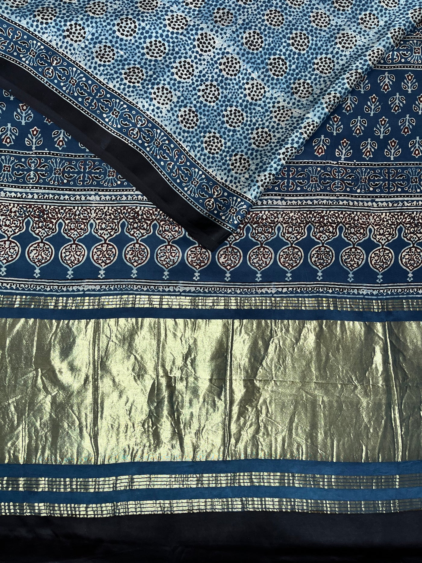 MOHINI: HANDBLOCK AJRAKH MODAL SILK SAREE WITH TISSUE PALLU