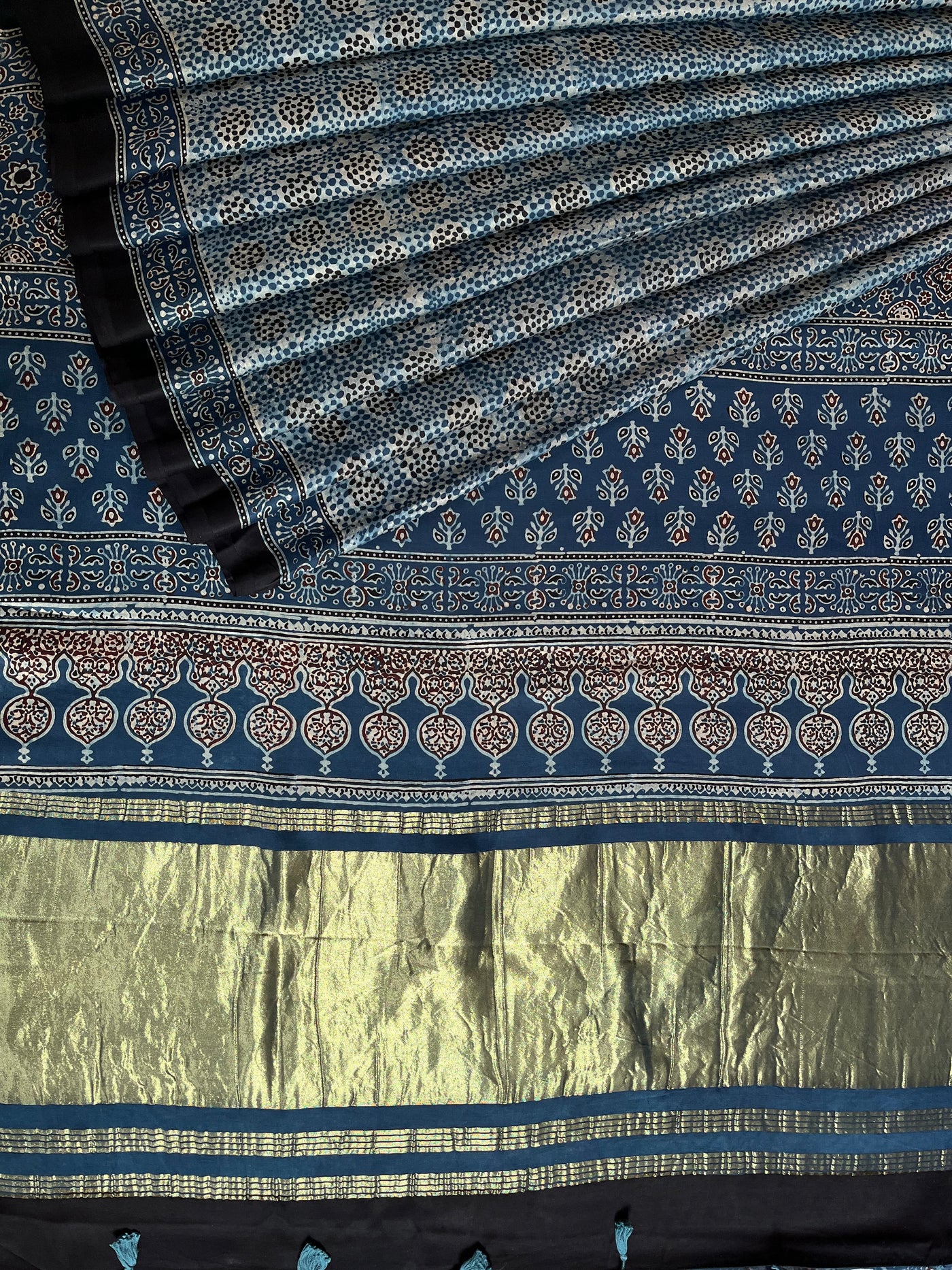 MOHINI: HANDBLOCK AJRAKH MODAL SILK SAREE WITH TISSUE PALLU