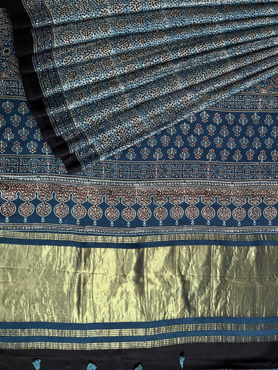 MOHINI: HANDBLOCK AJRAKH MODAL SILK SAREE WITH TISSUE PALLU