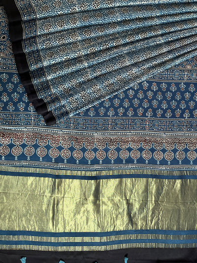 MOHINI: HANDBLOCK AJRAKH MODAL SILK SAREE WITH TISSUE PALLU
