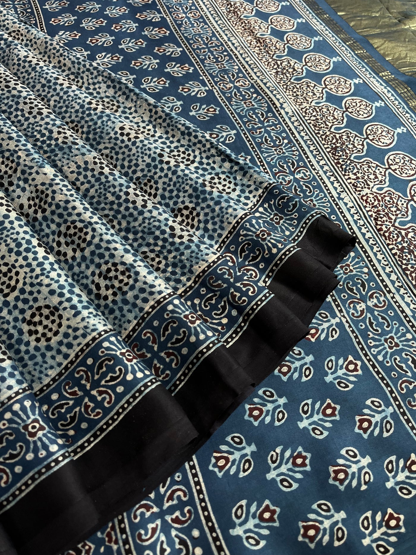 MOHINI: HANDBLOCK AJRAKH MODAL SILK SAREE WITH TISSUE PALLU