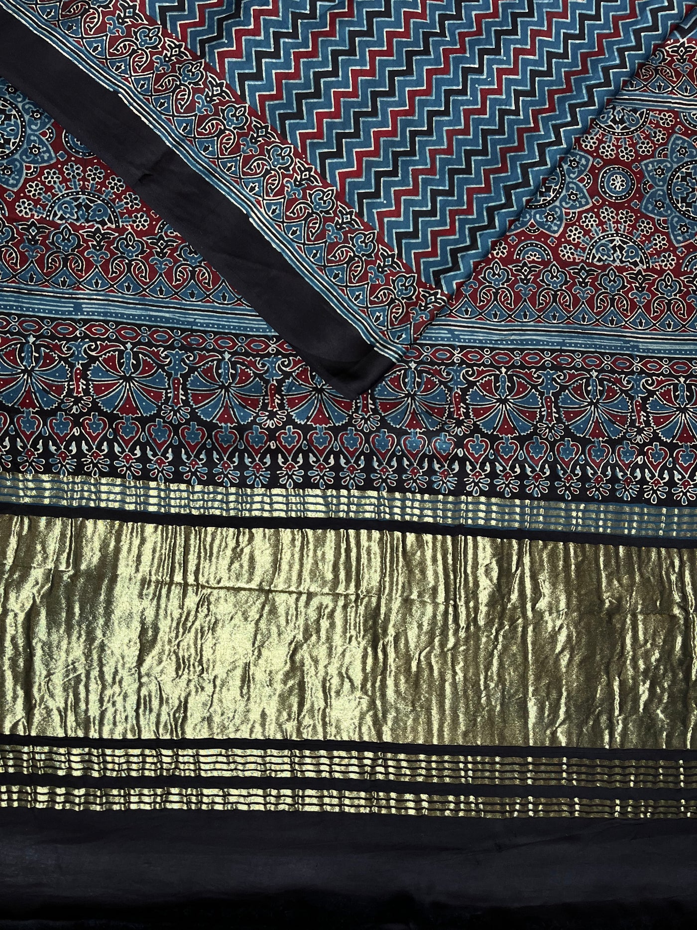 UTTARA: HANDBLOCK AJRAKH MODAL SILK SAREE WITH TISSUE PALLU