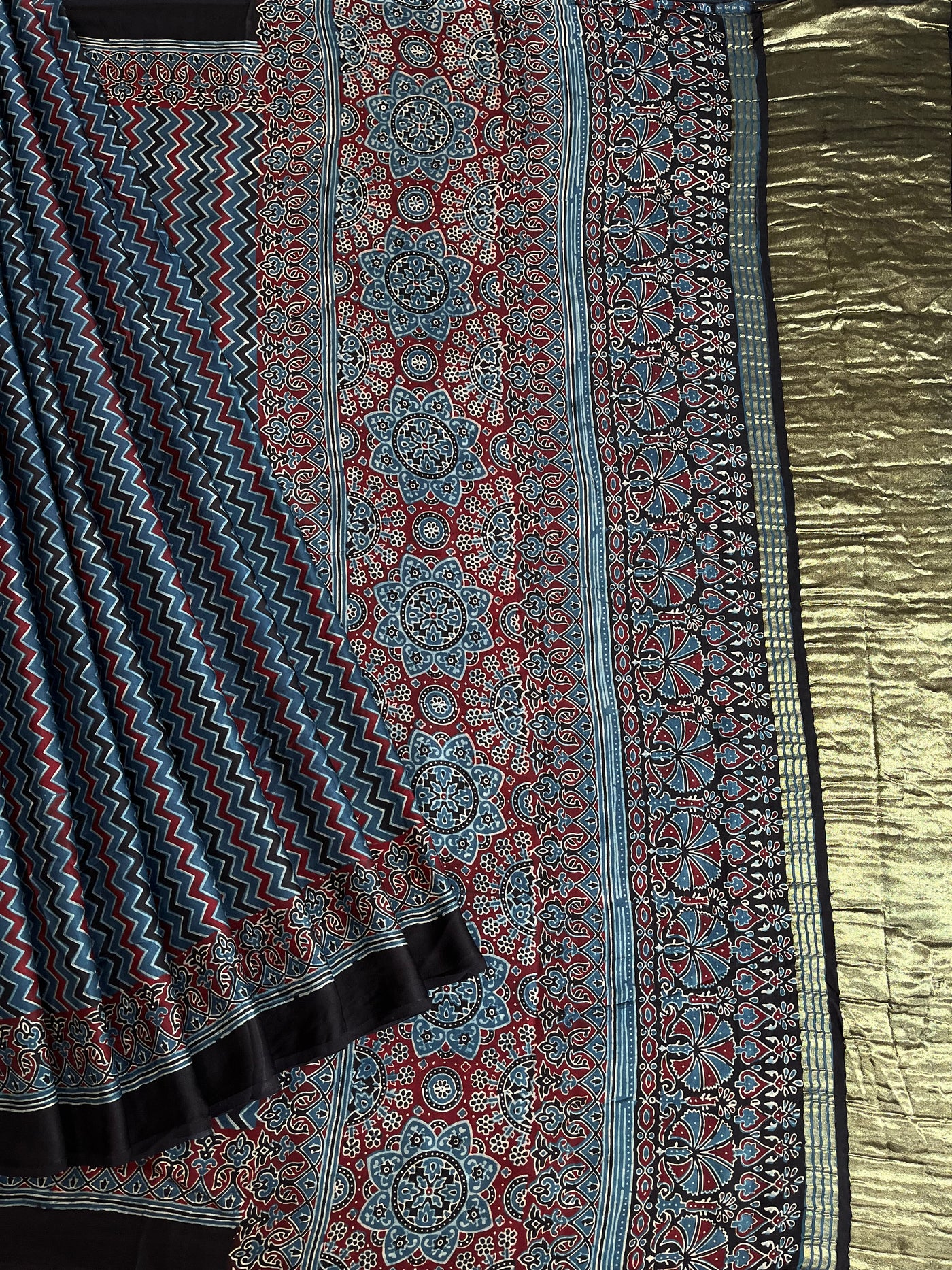 UTTARA: HANDBLOCK AJRAKH MODAL SILK SAREE WITH TISSUE PALLU