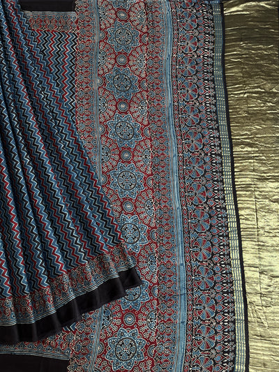 UTTARA: HANDBLOCK AJRAKH MODAL SILK SAREE WITH TISSUE PALLU
