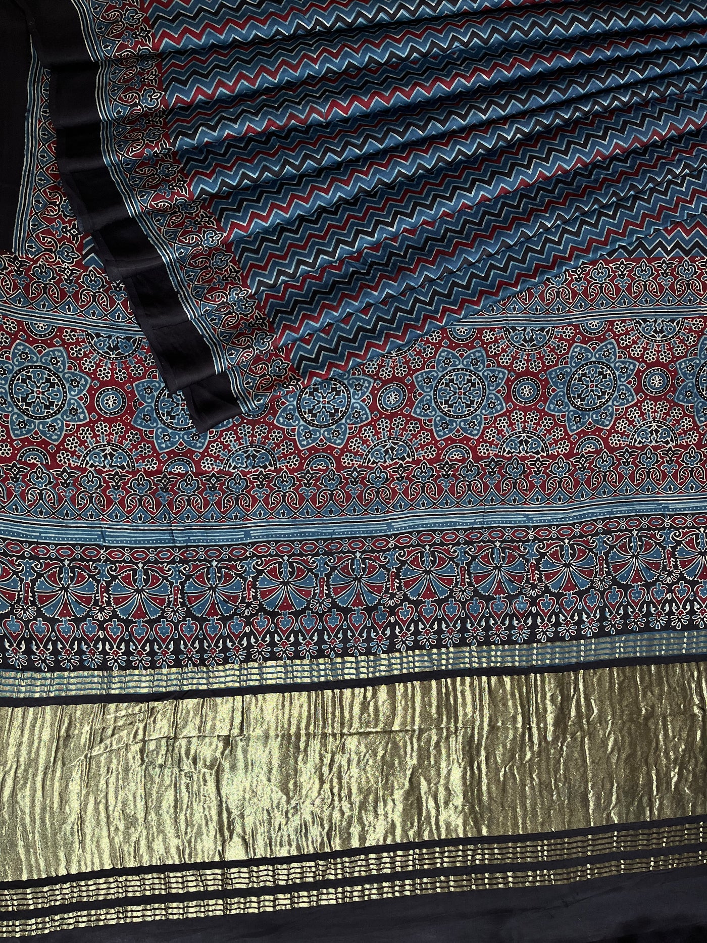 UTTARA: HANDBLOCK AJRAKH MODAL SILK SAREE WITH TISSUE PALLU