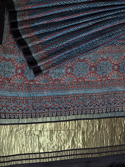 UTTARA: HANDBLOCK AJRAKH MODAL SILK SAREE WITH TISSUE PALLU