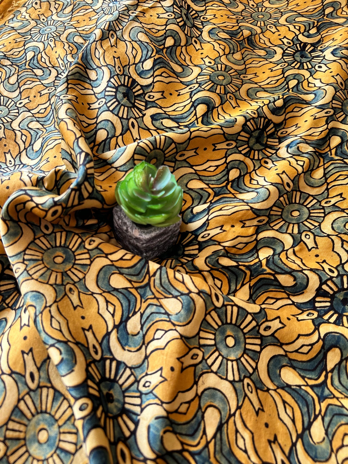 RAUNAK:YELLOW,HANDBLOCK AJRAKH MODAL SILK GHARCHOLA SAREE
