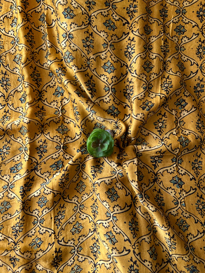 SUNHARI:YELLOW,HANDBLOCK AJRAKH MODAL SILK GHARCHOLA SAREE