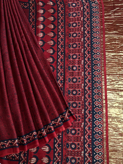 GANDHARI: HANDBLOCK AJRAKH MODAL SILK SAREE WITH TISSUE PALLU
