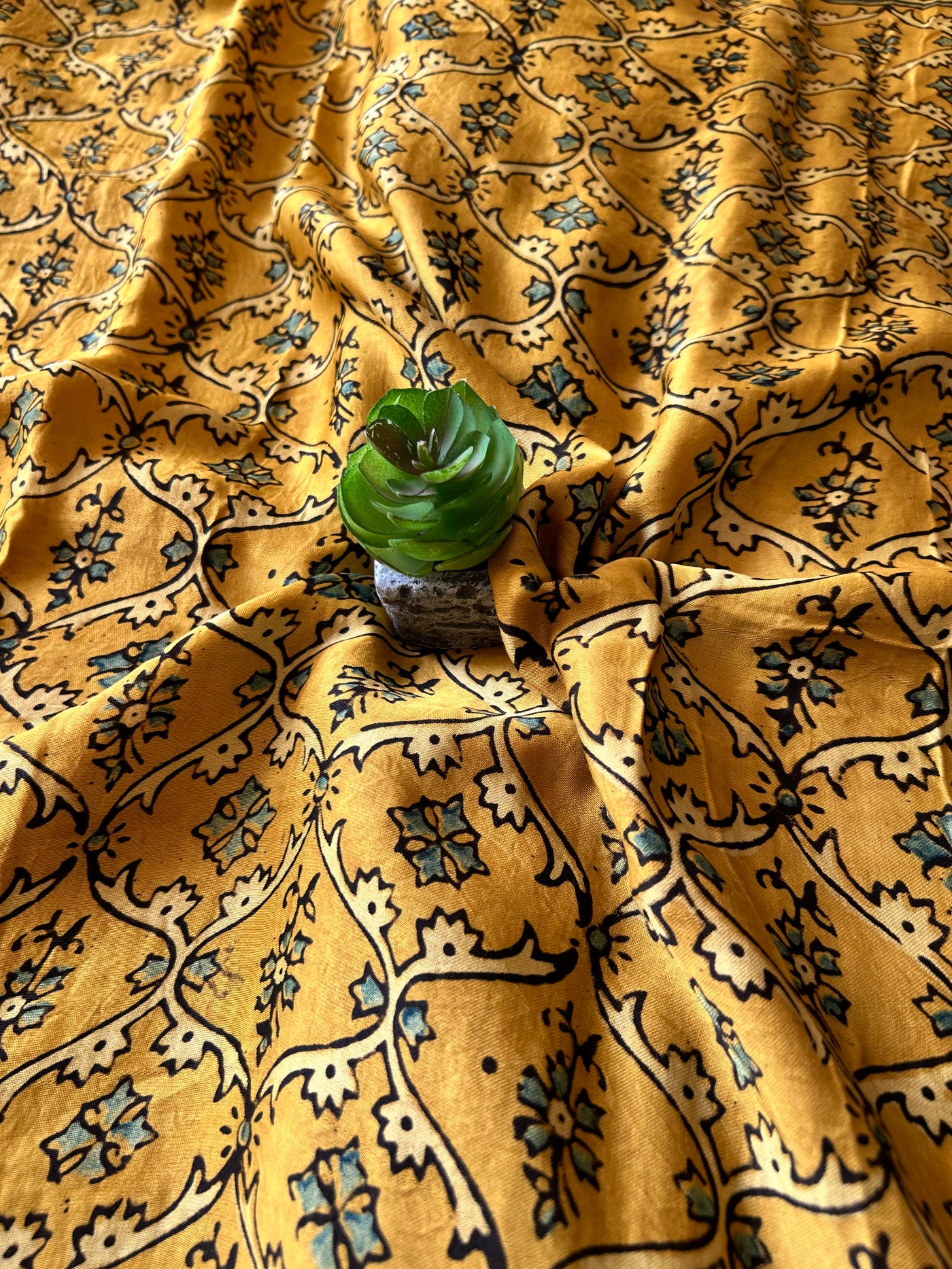 SUNHARI:YELLOW,HANDBLOCK AJRAKH MODAL SILK GHARCHOLA SAREE