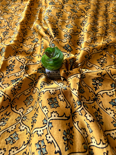 SUNHARI:YELLOW,HANDBLOCK AJRAKH MODAL SILK GHARCHOLA SAREE