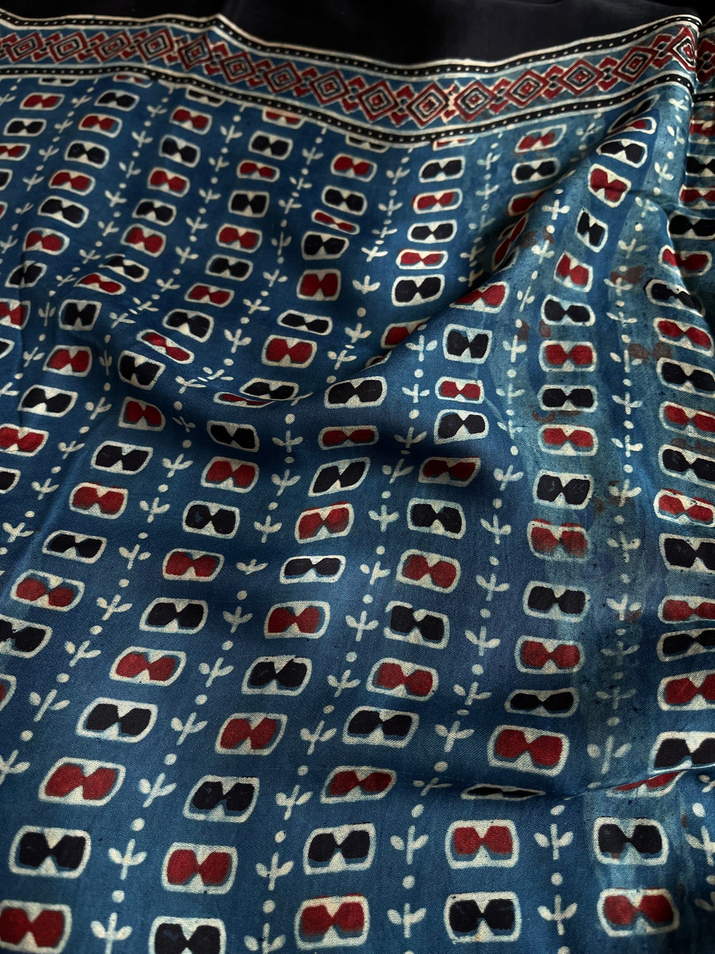 PANKHUDI: HANDBLOCK AJRAKH MODAL SILK SAREE WITH TISSUE PALLU