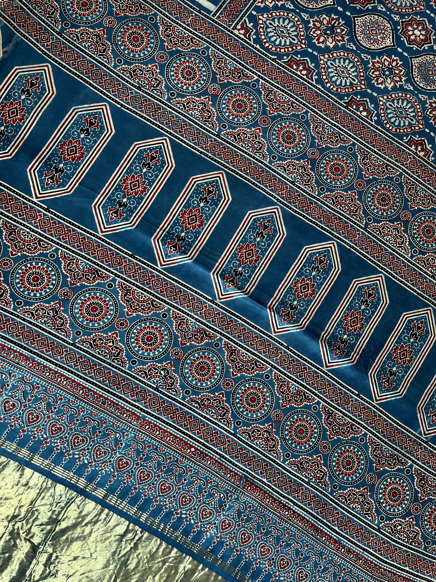 PANKHUDI: HANDBLOCK AJRAKH MODAL SILK SAREE WITH TISSUE PALLU