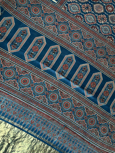 PANKHUDI: HANDBLOCK AJRAKH MODAL SILK SAREE WITH TISSUE PALLU