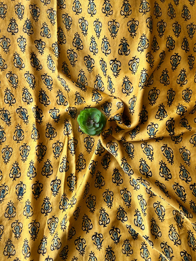 KIRAN:YELLOW,HANDBLOCK AJRAKH MODAL SILK GHARCHOLA SAREE