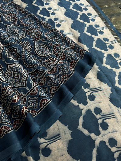 NANDINI: HANDBLOCK AJRAKH MODAL SILK SAREE WITH TISSUE PALLU