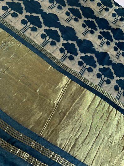 NANDINI: HANDBLOCK AJRAKH MODAL SILK SAREE WITH TISSUE PALLU
