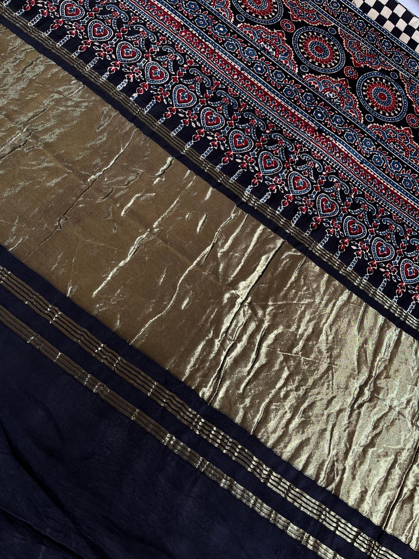 JIGYASA: HANDBLOCK AJRAKH MODAL SILK SAREE WITH TISSUE PALLU