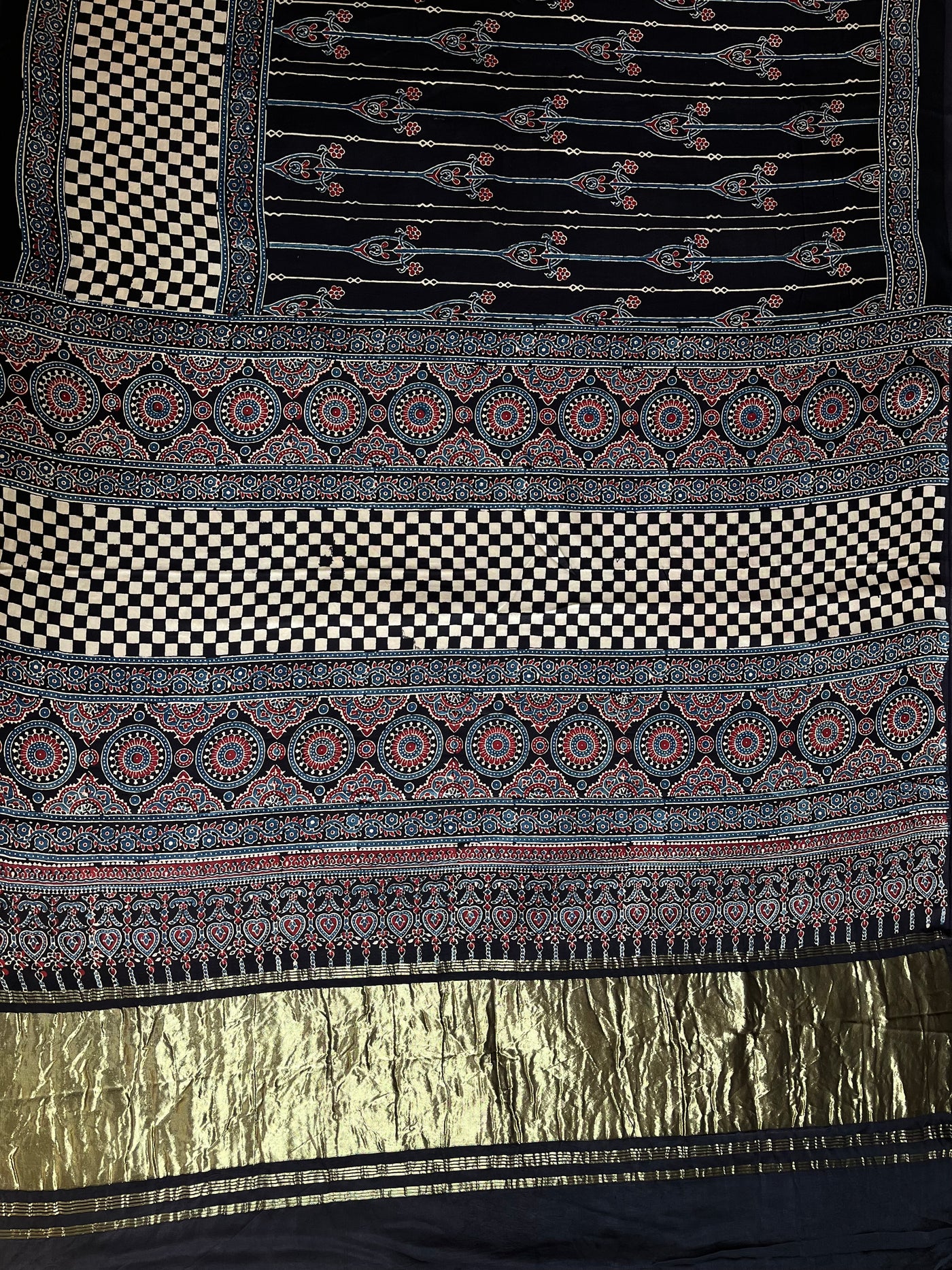 JIGYASA: HANDBLOCK AJRAKH MODAL SILK SAREE WITH TISSUE PALLU