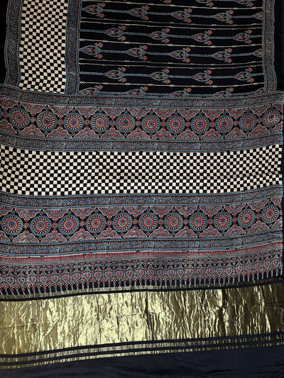 JIGYASA: HANDBLOCK AJRAKH MODAL SILK SAREE WITH TISSUE PALLU