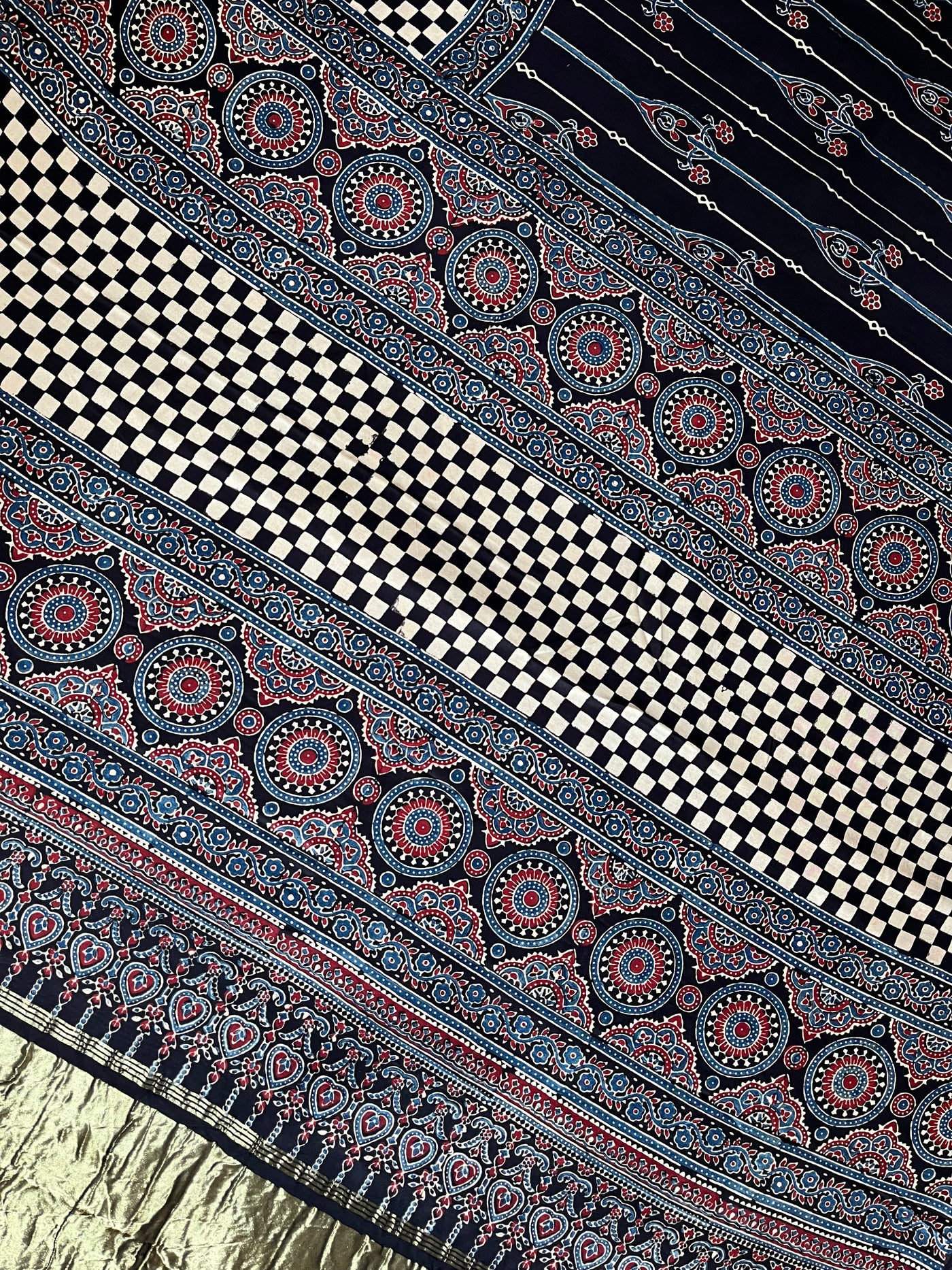 JIGYASA: HANDBLOCK AJRAKH MODAL SILK SAREE WITH TISSUE PALLU