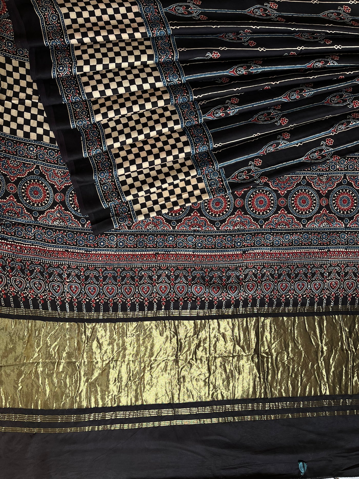 JIGYASA: HANDBLOCK AJRAKH MODAL SILK SAREE WITH TISSUE PALLU