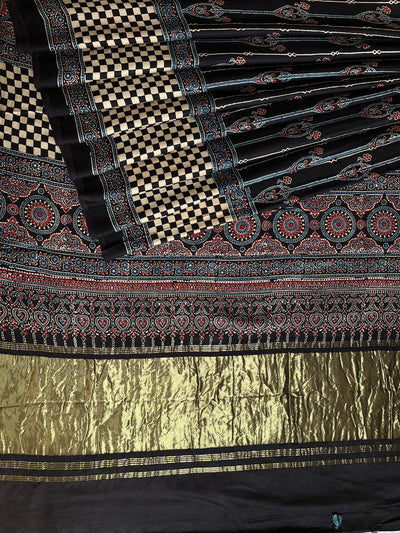 JIGYASA: HANDBLOCK AJRAKH MODAL SILK SAREE WITH TISSUE PALLU