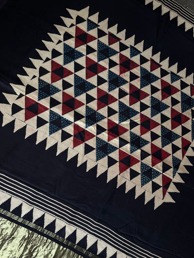 NALINI: HANDBLOCK AJRAKH MODAL SILK SAREE WITH TISSUE PALLU