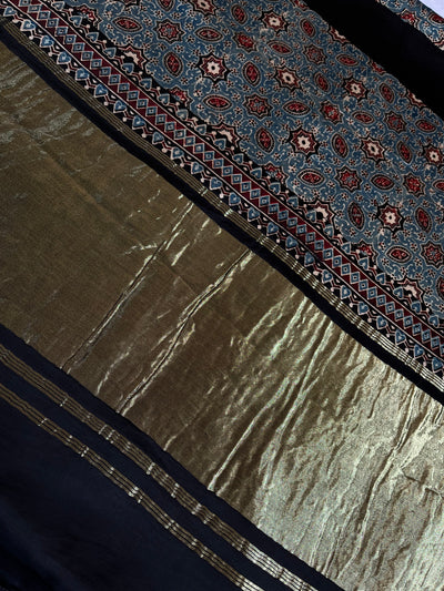 Sparkling stars: HANDBLOCK AJRAKH MODAL SILK SAREE WITH TISSUE PALLU