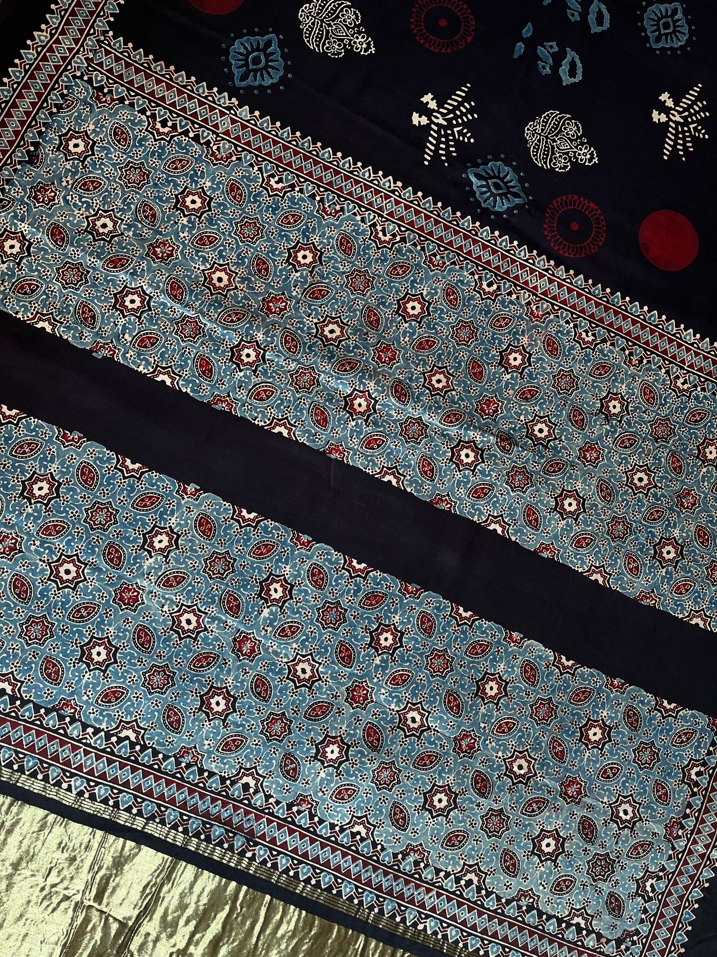 Sparkling stars: HANDBLOCK AJRAKH MODAL SILK SAREE WITH TISSUE PALLU