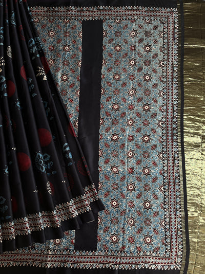 Sparkling stars: HANDBLOCK AJRAKH MODAL SILK SAREE WITH TISSUE PALLU