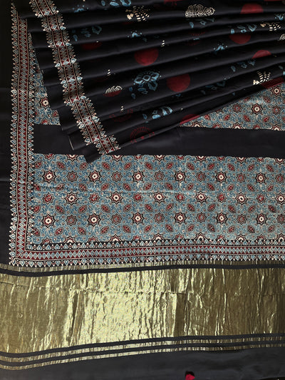 Sparkling stars: HANDBLOCK AJRAKH MODAL SILK SAREE WITH TISSUE PALLU