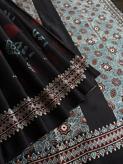 Sparkling stars: HANDBLOCK AJRAKH MODAL SILK SAREE WITH TISSUE PALLU